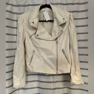 MACKENZIE & ME Ivory Faux Leather Jacket with Ruffle Detail.  NWT, Size L